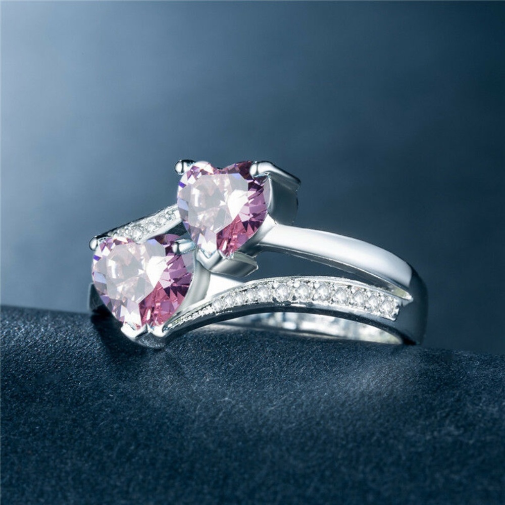 Heart To Heart Romantic Pink Sapphire Women Ring - Picture 6 of 6